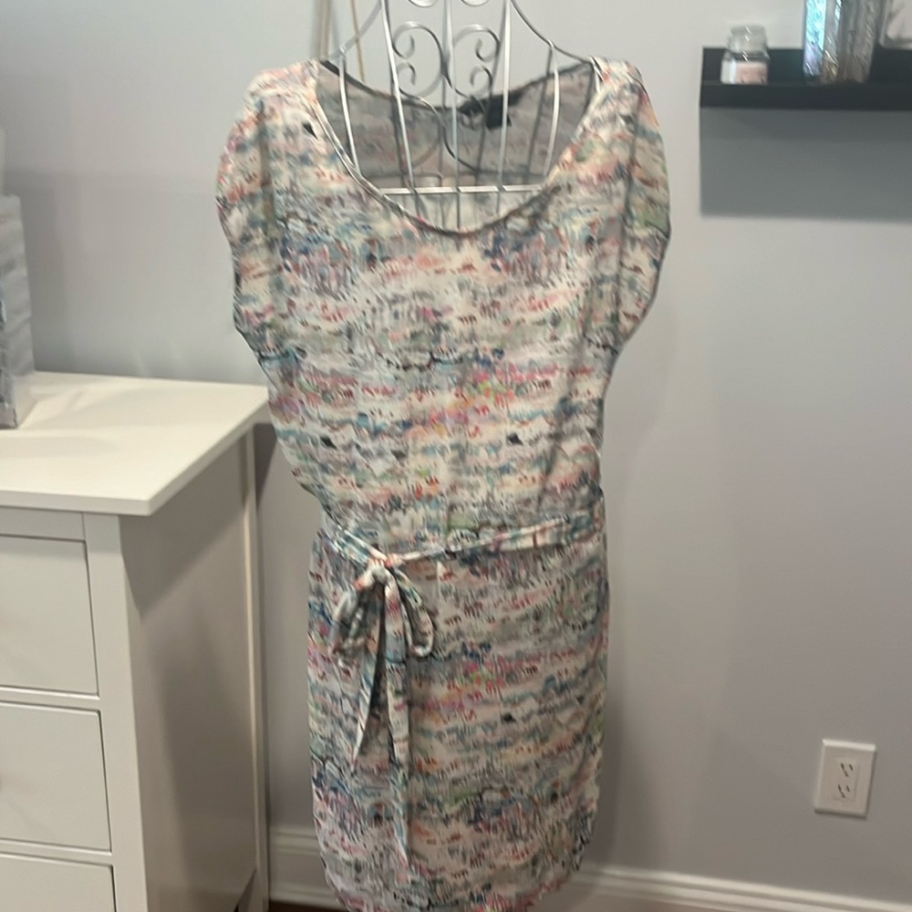 French Connection multicolored shirt dress coverup with tie waist.  Size 8
